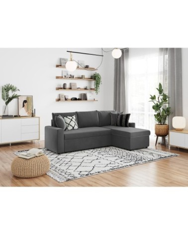 Canapé d'angle réversible et convertible en velours - gris foncé