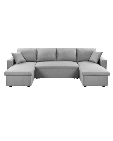 Canapé d'angle panoramique convertible en tissu - gris clair