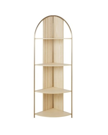 Etagère d'angle beige et métal coloris laiton rosé