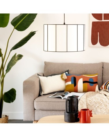 Suspension tambour en coton écru et noir D40