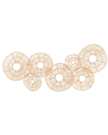 Déco murale cercles en rotin tressé beige 80x35