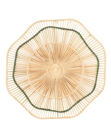 Déco murale en rotin tressé beige et vert 48x48
