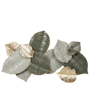 Déco murale feuilles en métal doré et vert 70x41