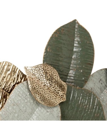 Déco murale feuilles en métal doré et vert 70x41