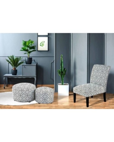 Fauteuil banquette rembourrée tissu à motif noir