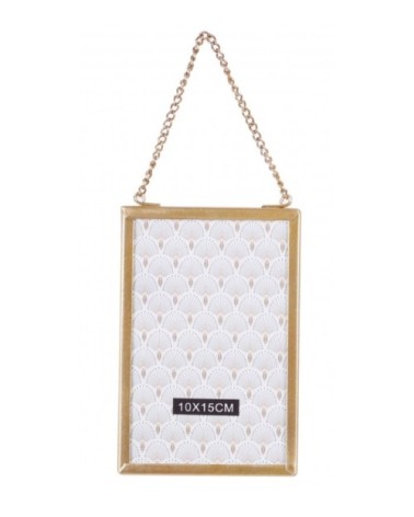 Cadre photo mural en verre et métal doré avec chaînette 10x15cm