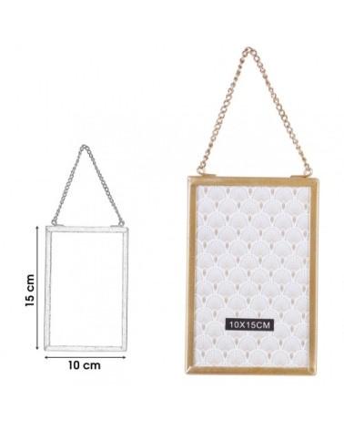 Cadre photo mural en verre et métal doré avec chaînette 10x15cm