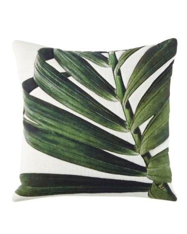Coussin en coton écru imprimé feuille verte 45x45