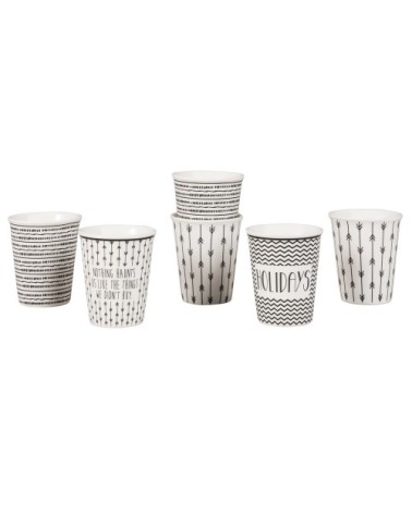 Coffret 6 tasses en porcelaine blanche motifs noirs