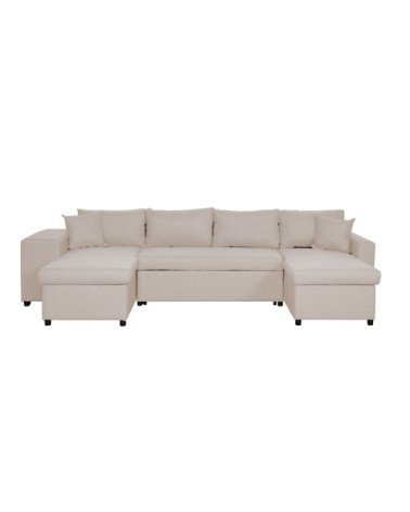 Canapé d'angle panoramique avec poufs en tissu - beige