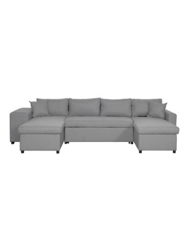 Canapé d'angle panoramique avec poufs en tissu - gris clair