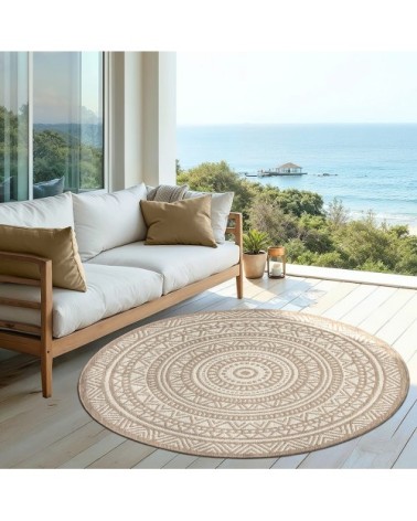 Tapis extérieur moderne robuste, nature, 160 cm rond
