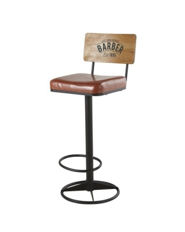 Chaise de bar en métal noir et assise marron H75