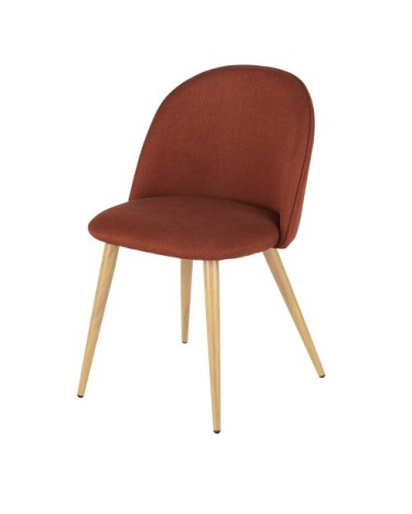 Chaise vintage en tissu recyclé orange écureuil et acier imitation chêne