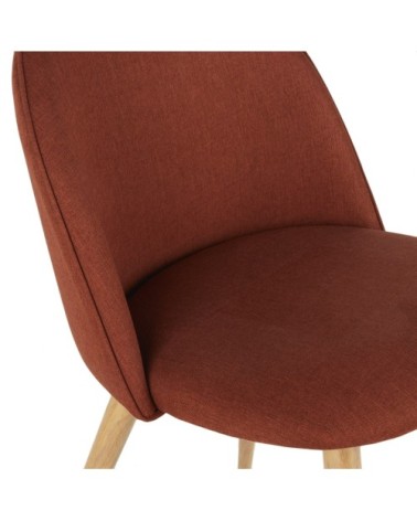 Chaise vintage en tissu recyclé orange écureuil et acier imitation chêne