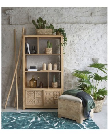 Tapis tufté écru imprimé feuillages verts 140x200