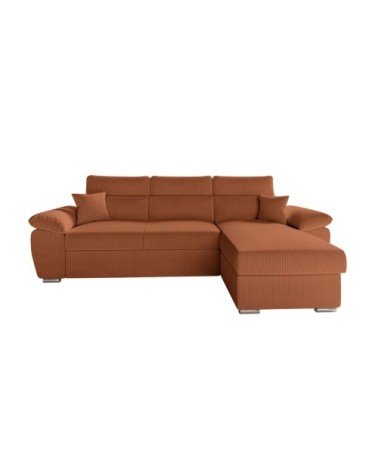 Canapé d'angle reversible convertible en velours côtelé - terracotta