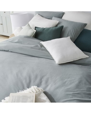 Parure de lit en percale de coton lavé bio bleu gris 240x260, OEKO-TEX®