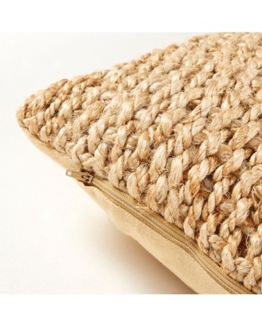 Coussin tissé en jute et coton beiges 45x45