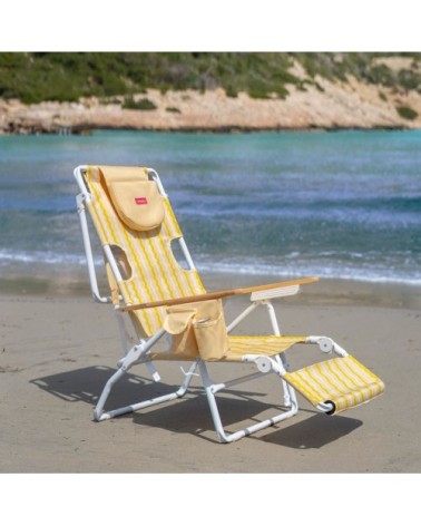 Chaise plage inclinable repose pieds aluminium jaune
