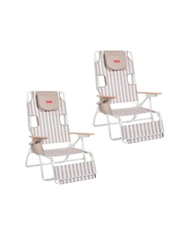 Lot de 2 Chaises de Plage Pliables Beige