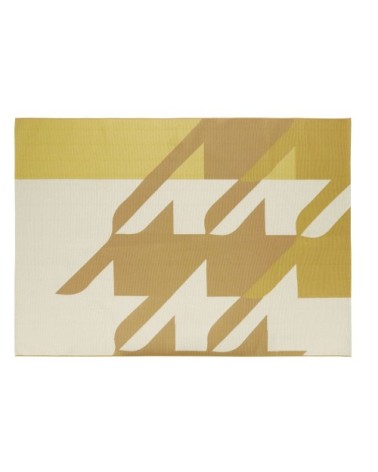 Tapis tissé jacquard écru, jaune moutarde et brun 160x230