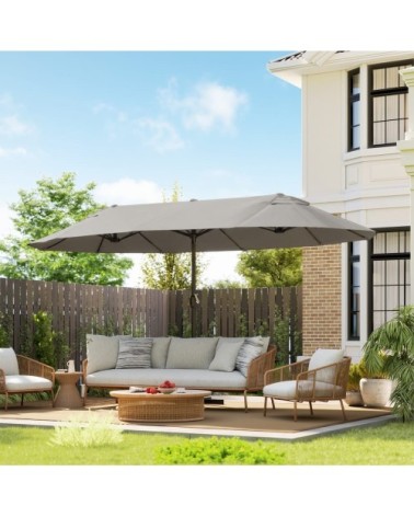 Parasol de jardin XXL à manivelle acier polyester café latte