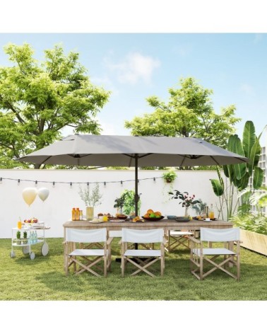 Parasol de jardin XXL à manivelle acier polyester café latte