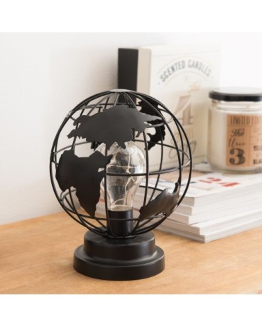 Lampe globe en métal noir ajouré avec ampoule LED
