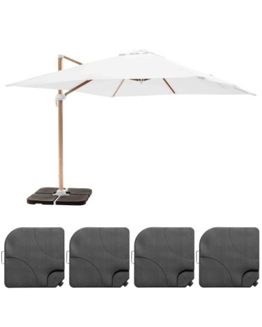 Parasol déporté 3x3m et 4 dalles à remplir effet bois blanc