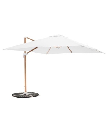 Parasol déporté 3x3m et 4 dalles lestées effet bois blanc
