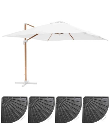 Parasol déporté 3x3m et 4 dalles lestées effet bois blanc