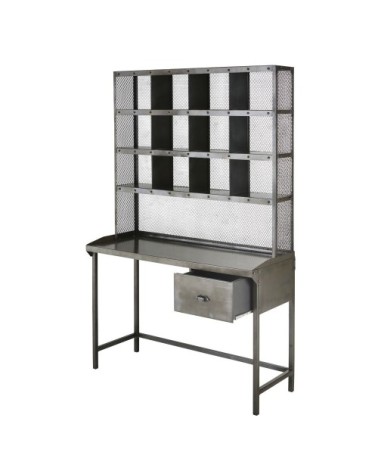 Bureau industriel avec étagères 1 tiroir en métal gris patiné