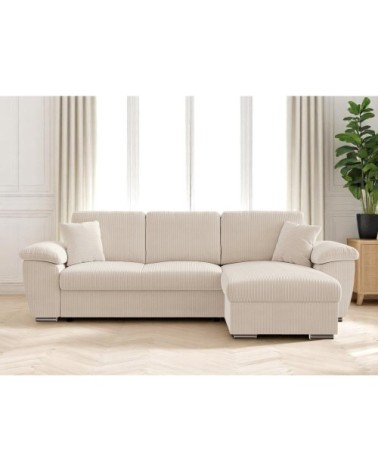 Canapé d'angle réversible convertible 4 places en velours côtelé beige