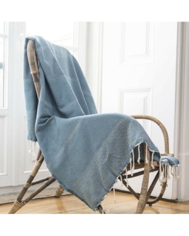 Plaid coton bleu pétrole 130x170