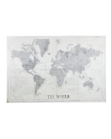 Toile imprimé carte du monde grise et blanche 180x120