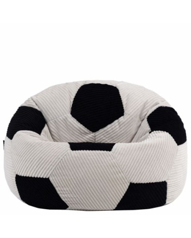 Pouf classique large enfant en velours côtelé imprimé football, noir