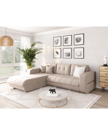 Canapé d'angle convertible en tissu - beige - angle gauche
