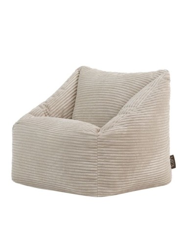 Pouf fauteuil enfant velours côtelé beige galet