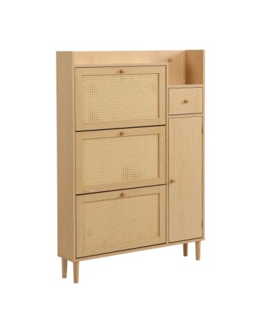 Meuble à Chaussures Scandinave en Bois Clair avec Façades en Rotin