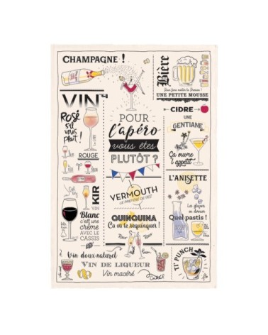 Torchon verres et apéros en coton écru 48 x 72