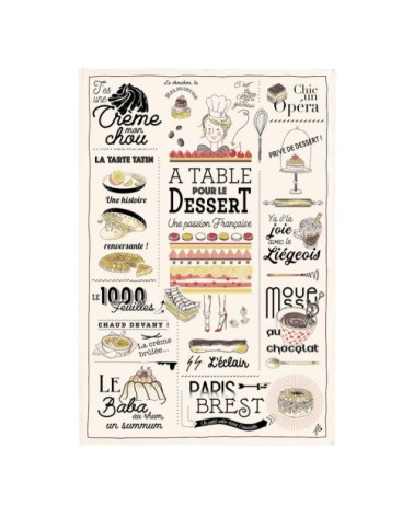 Torchon les desserts français en coton écru 48 x 72
