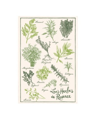 Torchon les herbes de provence en coton écru 48 x 72