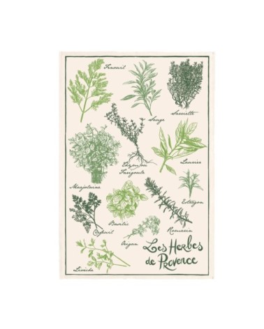 Torchon les herbes de provence en coton écru 48 x 72