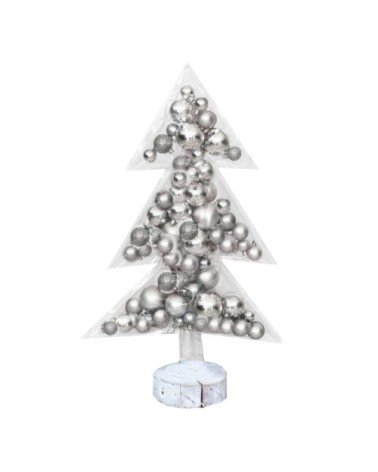 Sapin de noël transparent avec boules de noêl argent 70cm