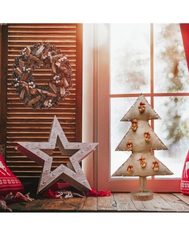 Sapin de noël lumineux en toile de jute avec ours 70cm