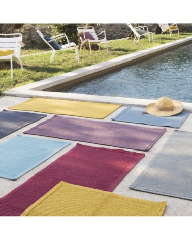 Tapis de bain uni  en coton prusse 54 x 110