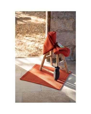Tapis de bain uni  en coton prusse 54 x 110