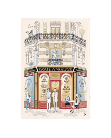 Torchon façade boulangerie en coton écru 48 x 72