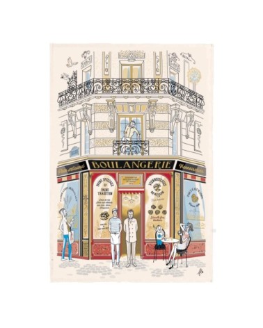 Torchon façade boulangerie en coton écru 48 x 72